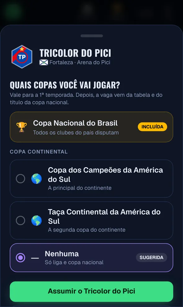 Escolha das copas ao assumir o clube