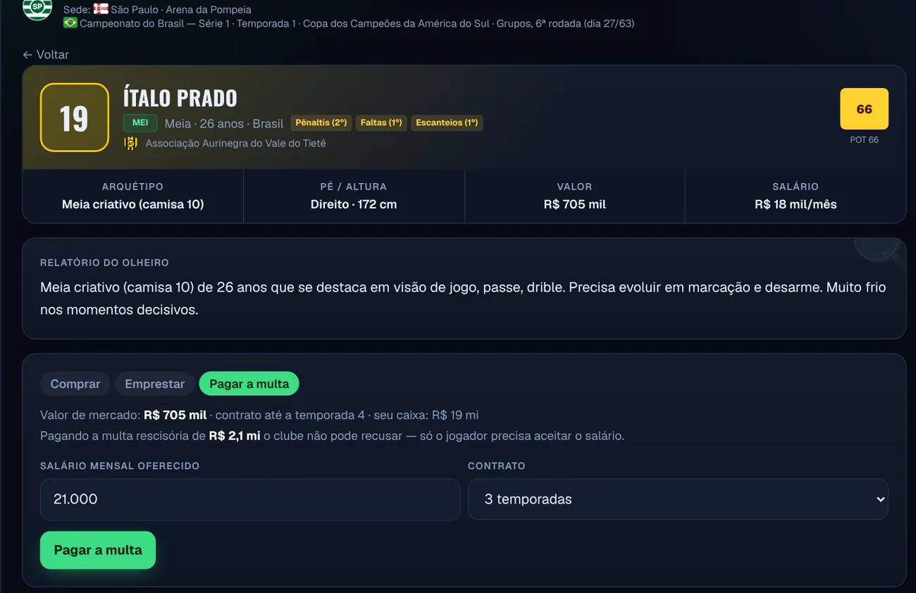 Pagando a multa rescisória de um meia