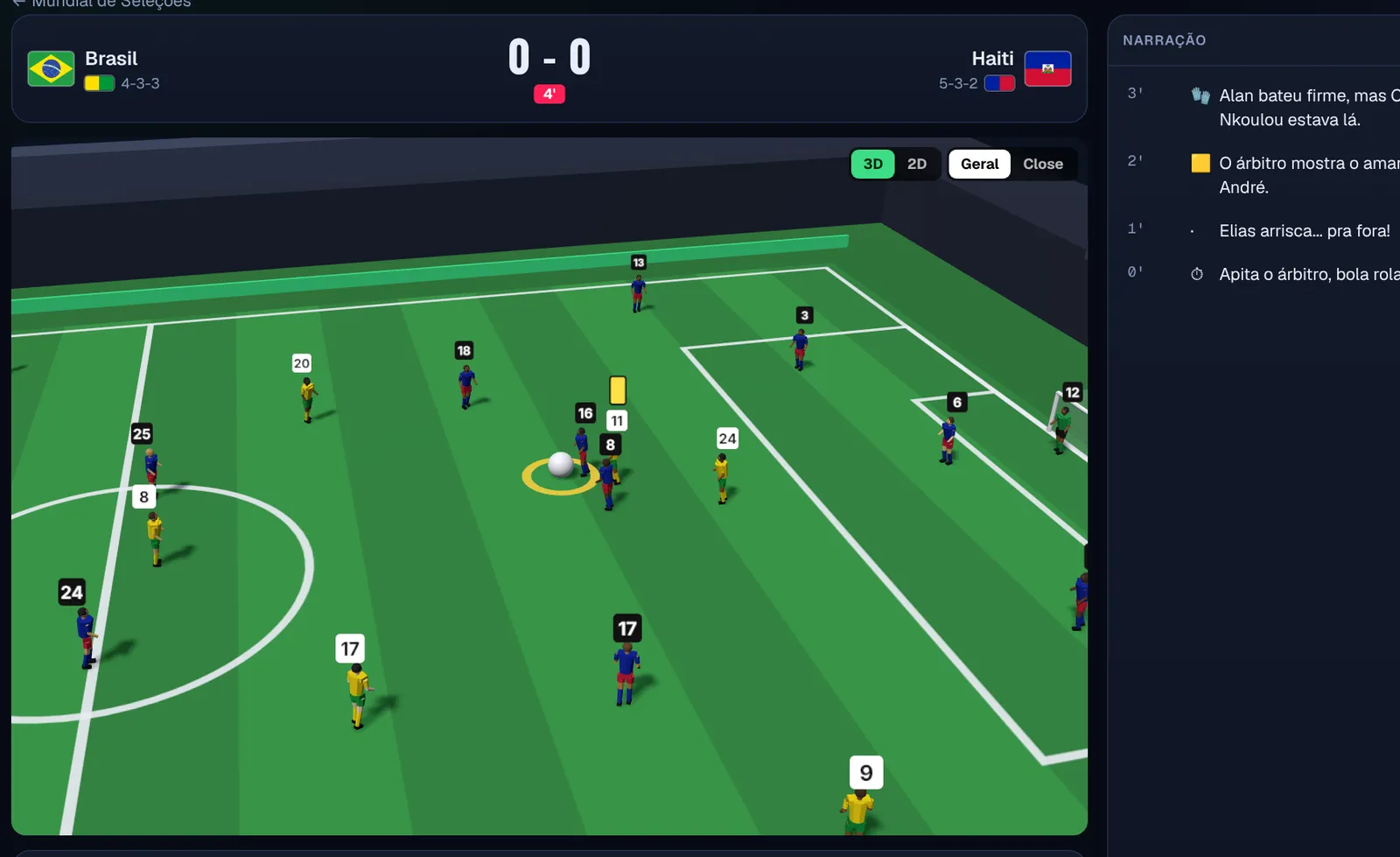 Partida ao vivo em 3D: Brasil x Haiti no Mundial de Seleções, com narração